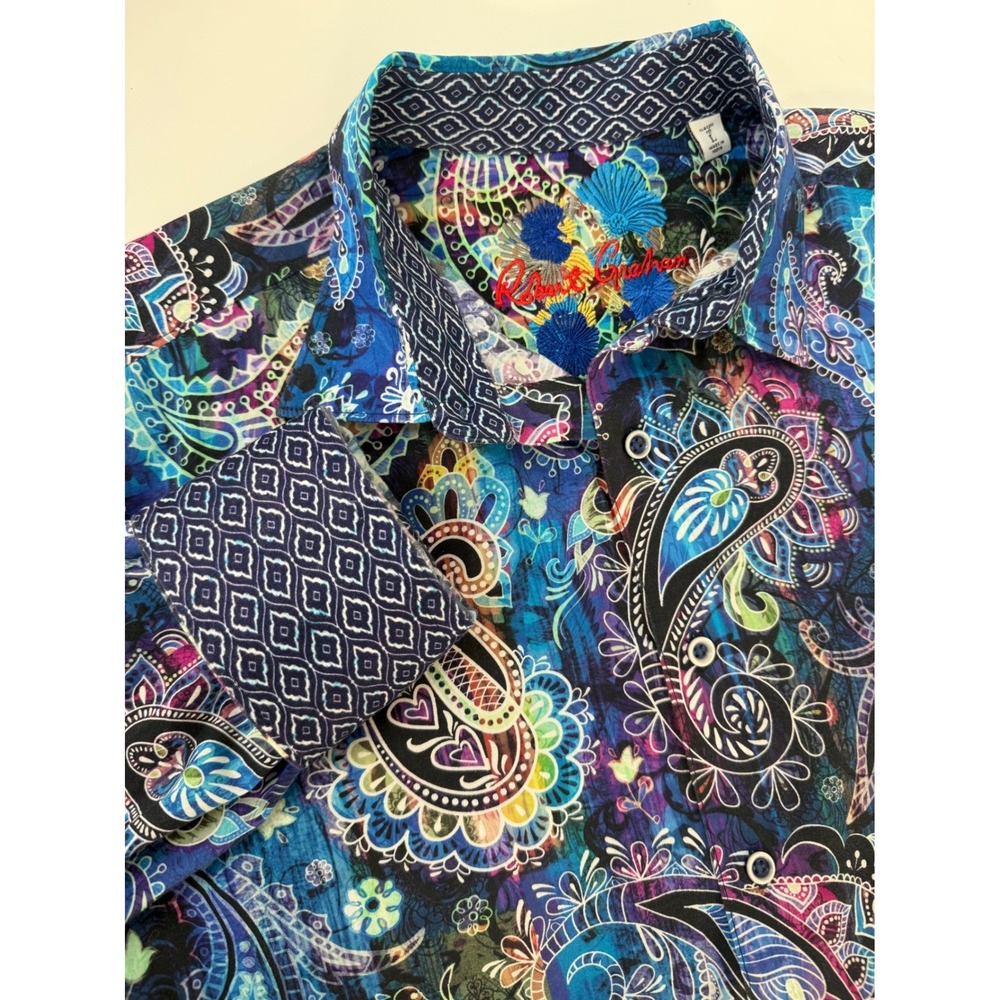 Robert Graham Men's Button Down Shirt L Paisley Multi Color Long Sleeve
